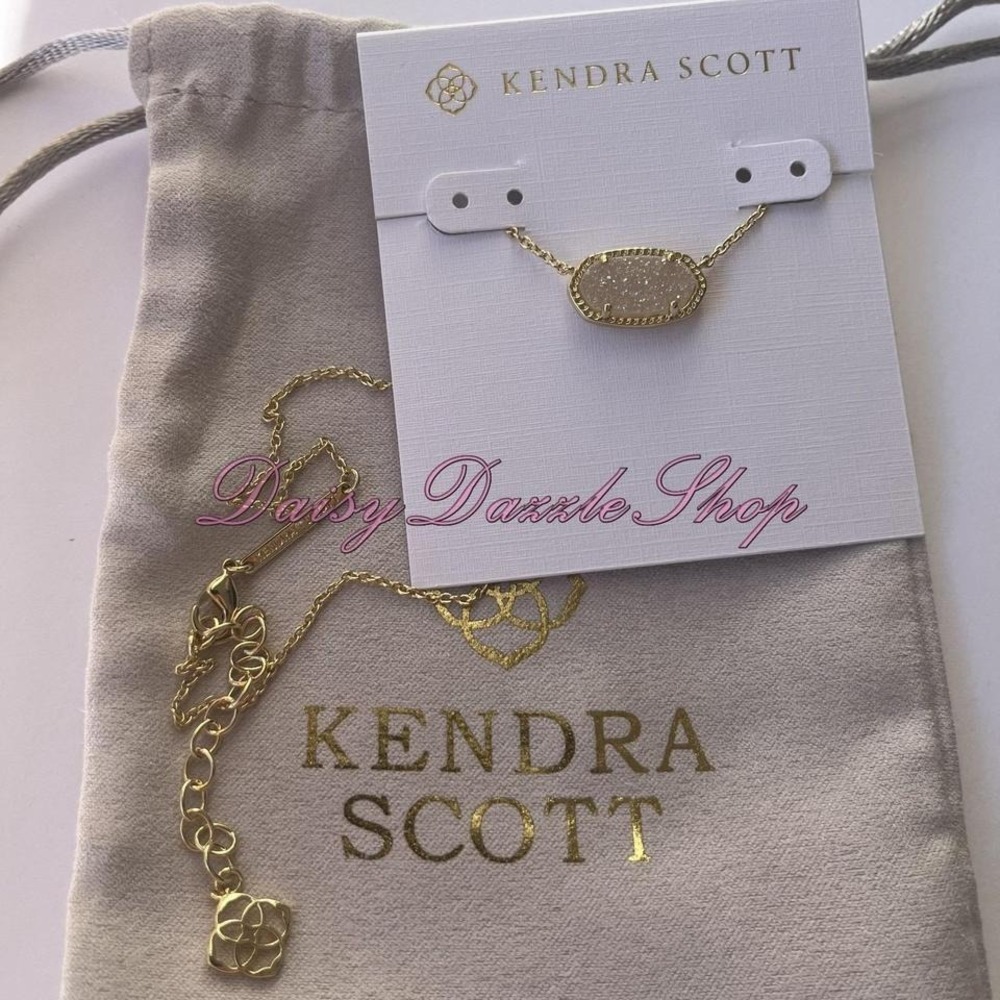 ✨New Kendra Scott Elisa Necklace Pendant Gold in Iridescent Drusy ✨